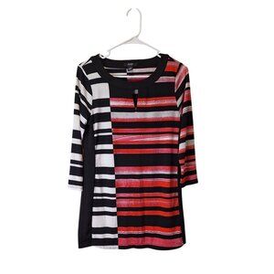 Alfani Shift dress Striped 3/4 Sleeve Tunic Black & Red Polyester/Spandex Med/P